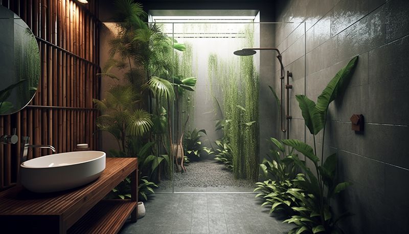 modern bathroom with green plants