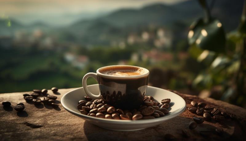 fresh coffee on rustic table