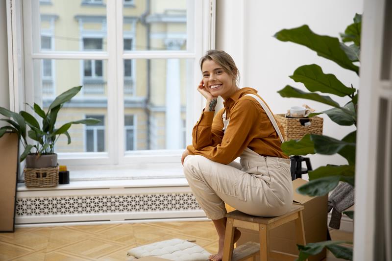 woman moving in new home