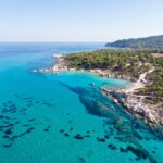 aegean sea coast view from the drone Greece