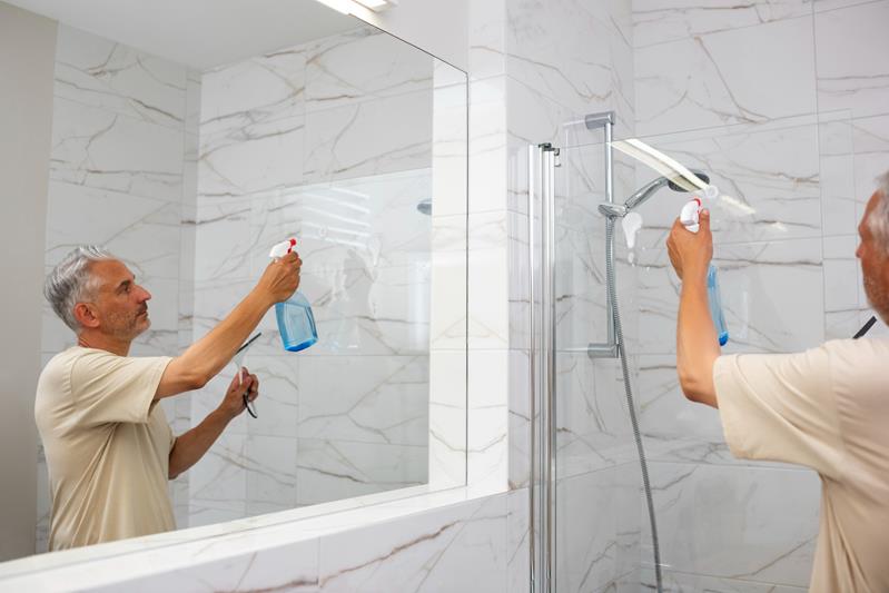 man cleaning the shower