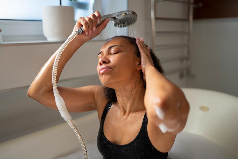 woman taking bath