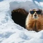 Groundhog peeking out of its burrow